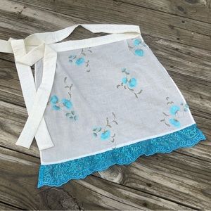 Cute apron Blue floral with sequins fabric ruffles Octoberfest & costume Apron